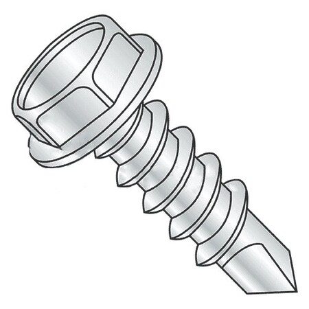 Self-Drilling Screw, #10 X 1/2 In, Zinc Plated Steel Hex Head Hex Drive, 100 PK